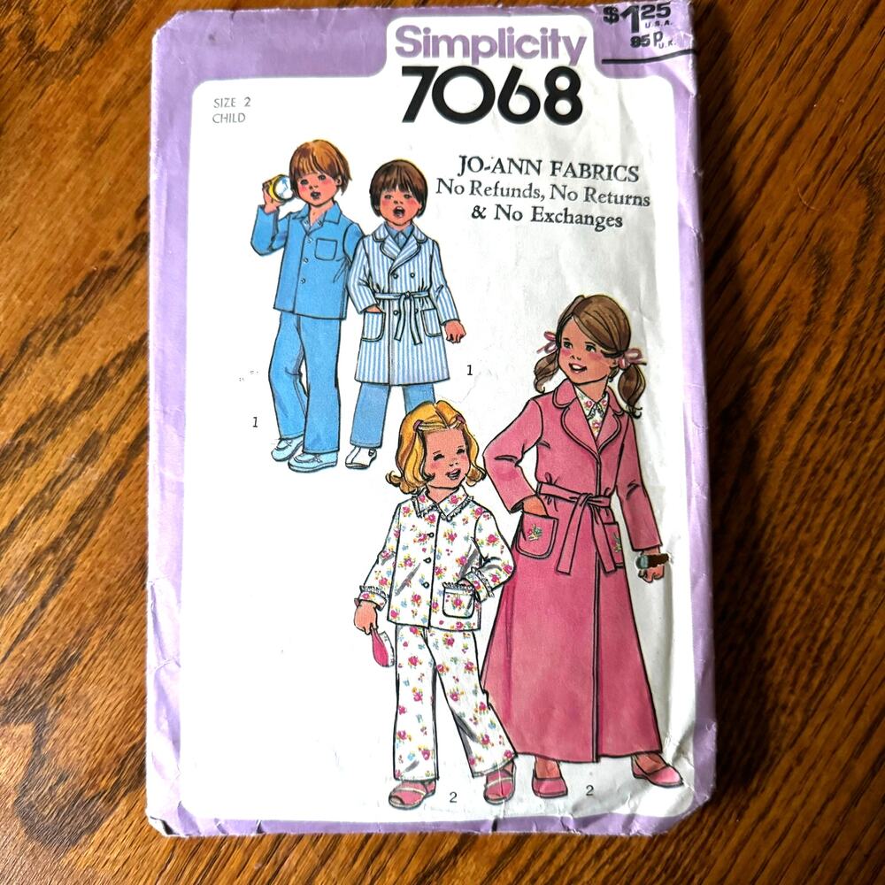 Vintage 1970s Simplicity 7068 Sewing Pattern Girls Size 2 Robe Pajamas COMPLETE